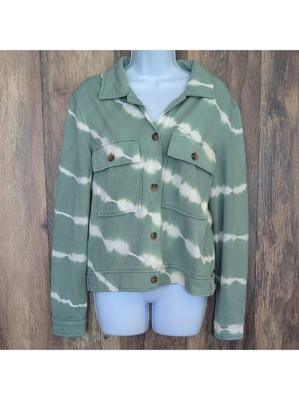 Umgee Olive Tie-Dye Button Down Top S                                   LL128